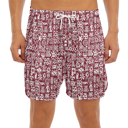 Red African Adinkra Tribe Symbols Men's Split Running Shorts