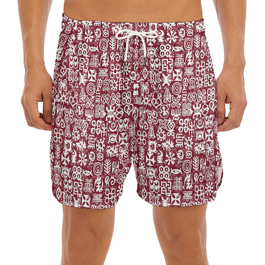 Red African Adinkra Tribe Symbols Men's Split Running Shorts