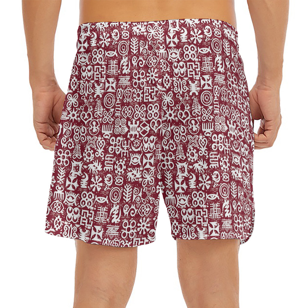 Red African Adinkra Tribe Symbols Men's Split Running Shorts