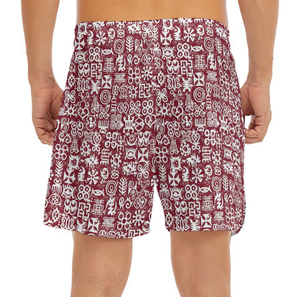Red African Adinkra Tribe Symbols Men's Split Running Shorts