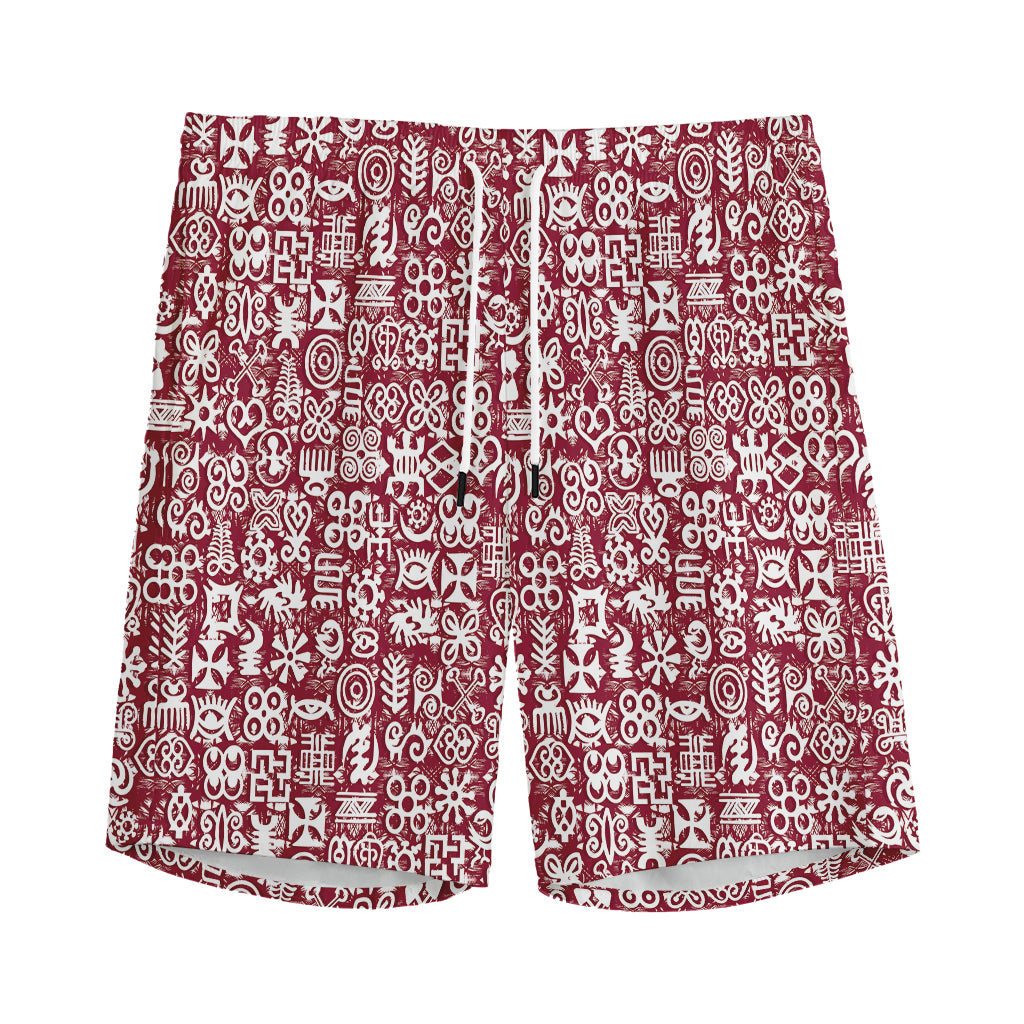 Red African Adinkra Tribe Symbols Men's Sports Shorts