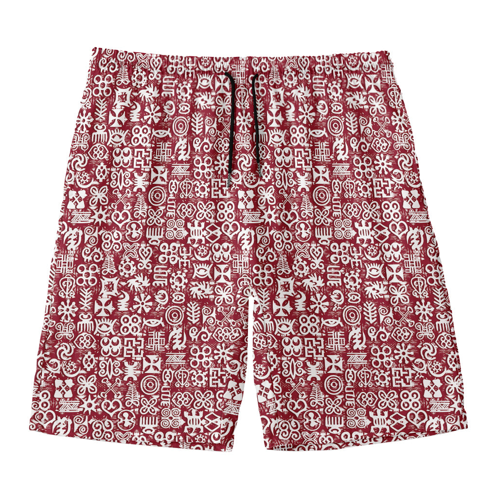 Red African Adinkra Tribe Symbols Men's Swim Trunks