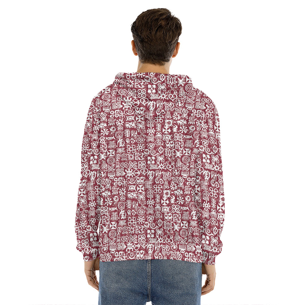 Red African Adinkra Tribe Symbols Men's Velvet Pullover Hoodie