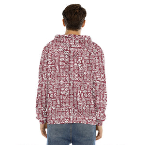 Red African Adinkra Tribe Symbols Men's Velvet Pullover Hoodie