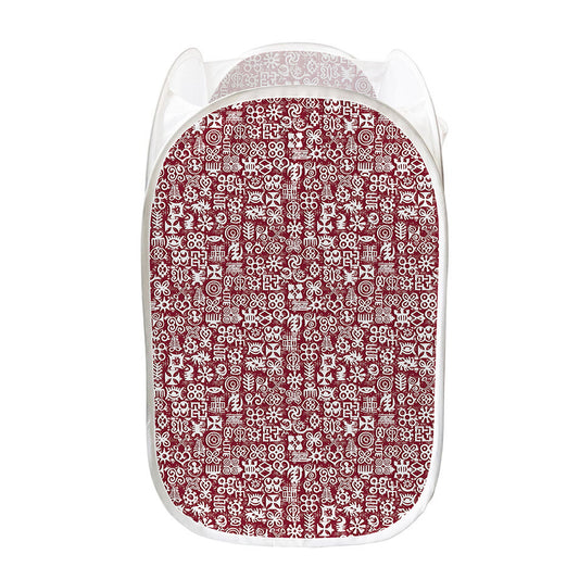 Red African Adinkra Tribe Symbols Mesh Laundry Hamper