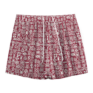 Red African Adinkra Tribe Symbols Mesh Shorts