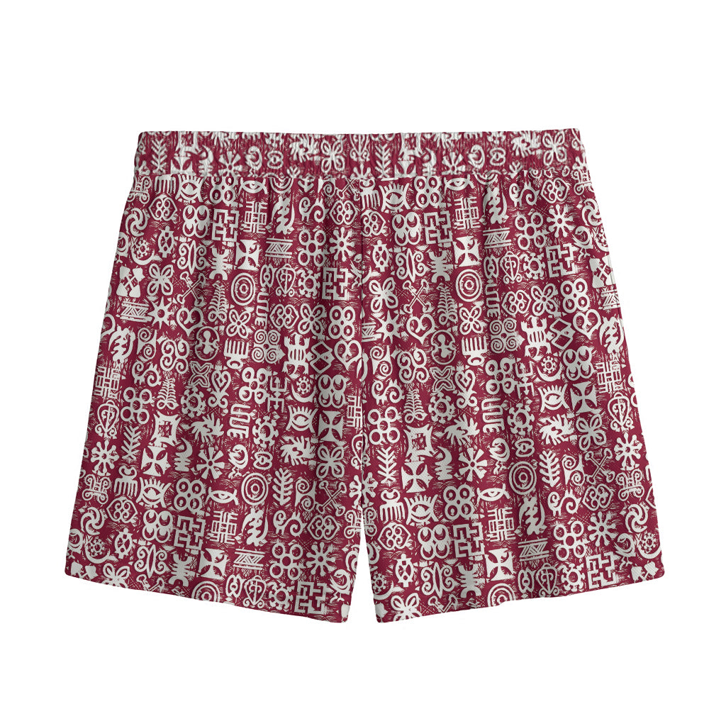 Red African Adinkra Tribe Symbols Mesh Shorts