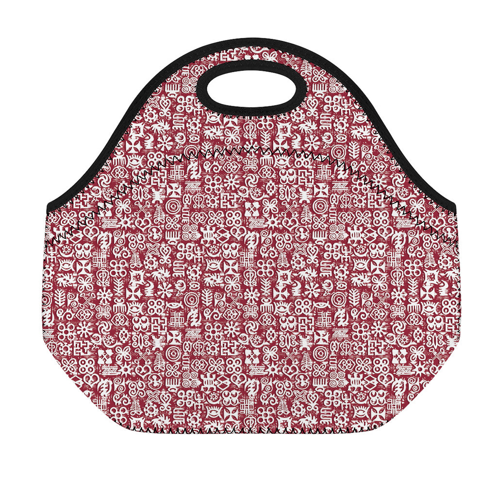 Red African Adinkra Tribe Symbols Neoprene Lunch Bag