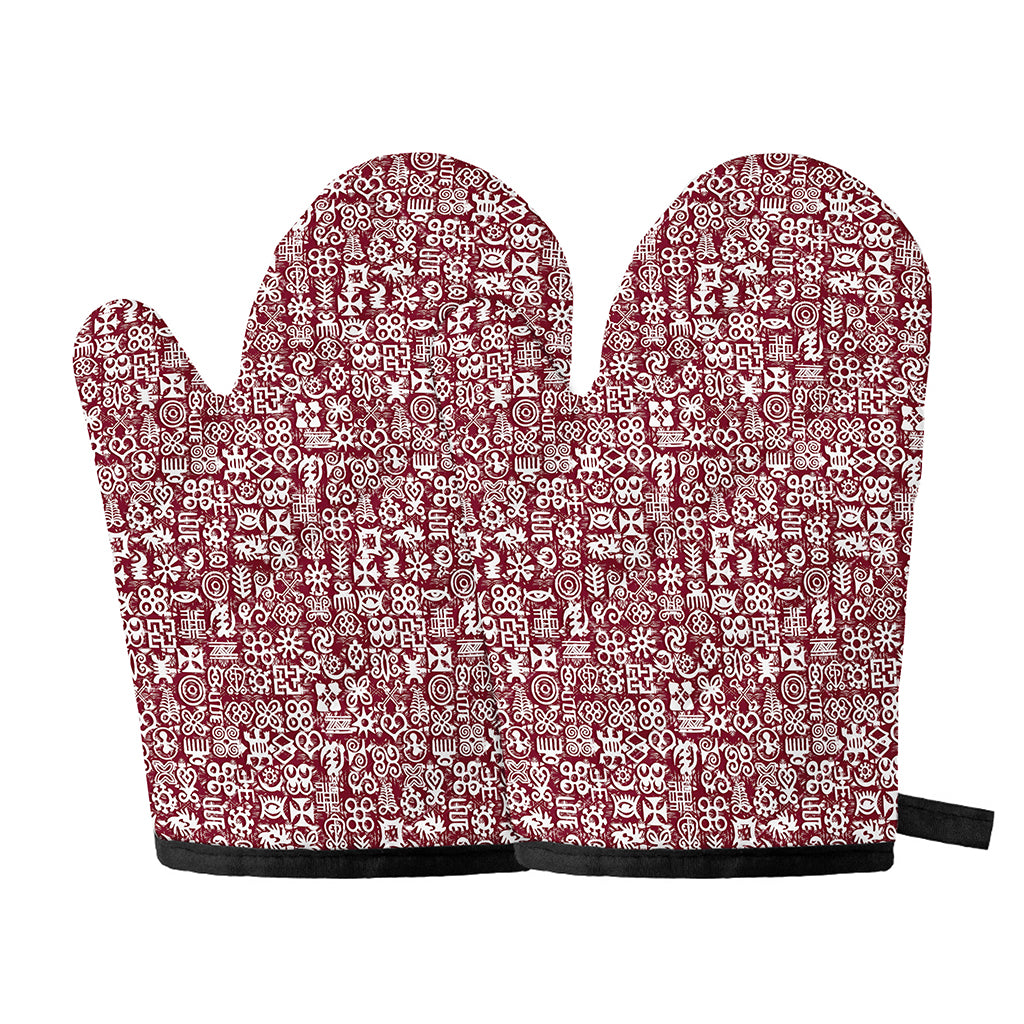 Red African Adinkra Tribe Symbols Oven Mitts