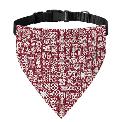 Red African Adinkra Tribe Symbols Over The Collar Dog Bandana