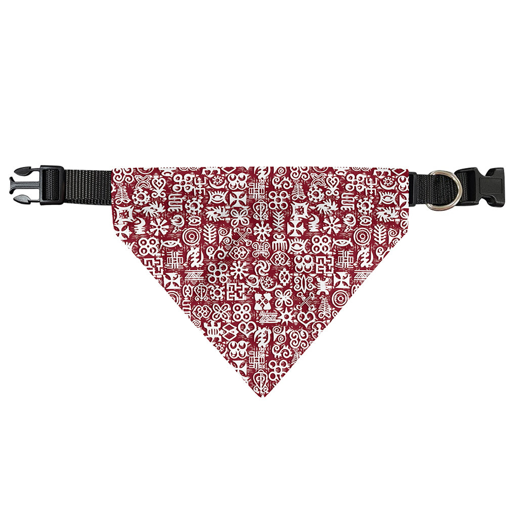 Red African Adinkra Tribe Symbols Over The Collar Dog Bandana
