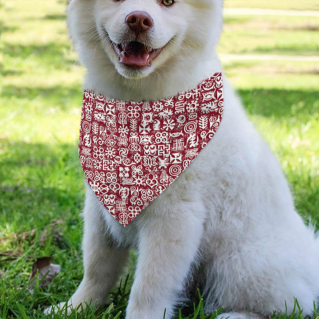Red African Adinkra Tribe Symbols Over The Collar Dog Bandana