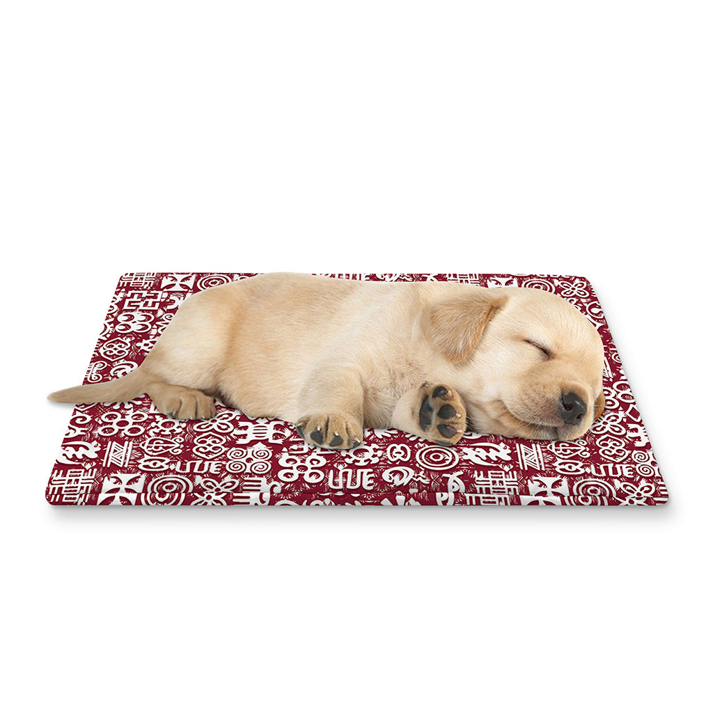 Red African Adinkra Tribe Symbols Pet Cooling Mat Cover