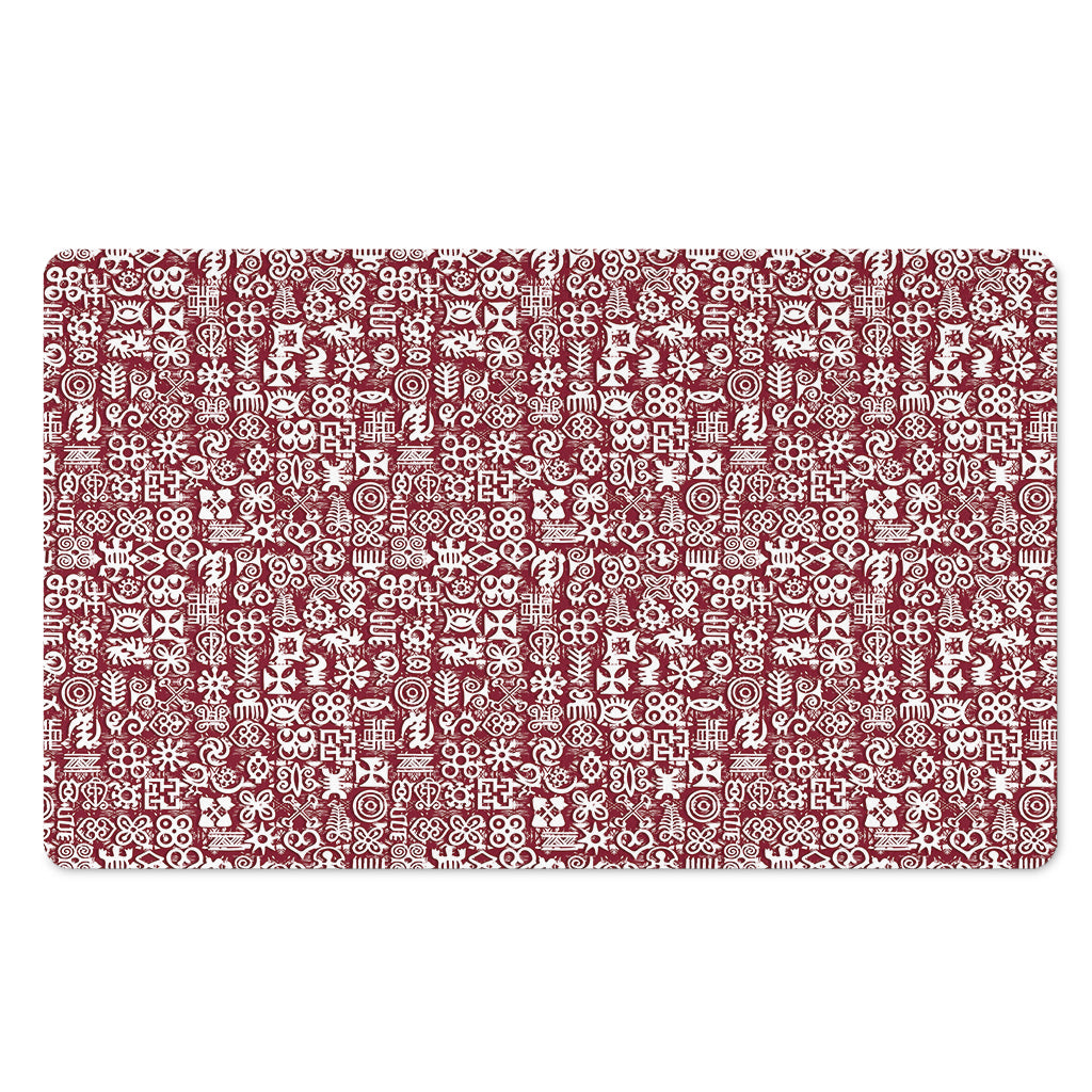 Red African Adinkra Tribe Symbols Polyester Doormat