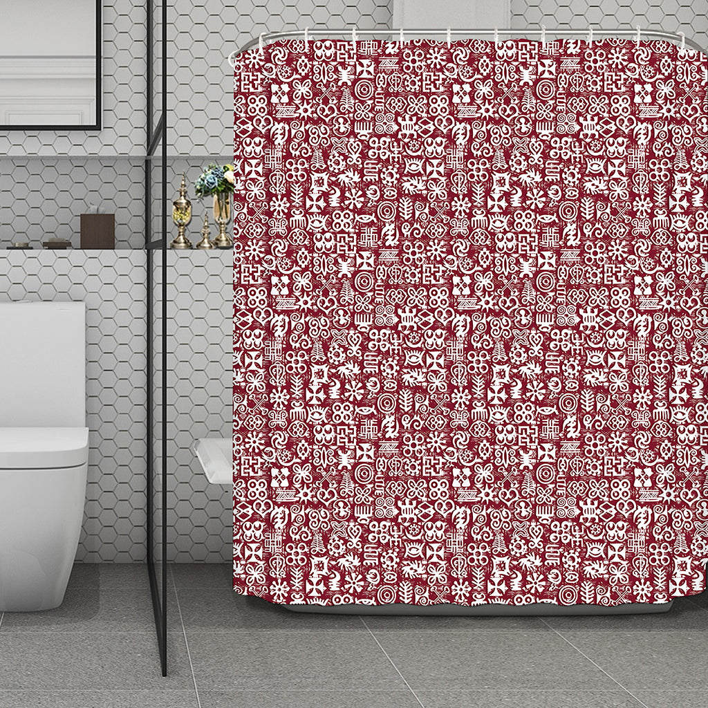 Red African Adinkra Tribe Symbols Polyester Shower Curtain