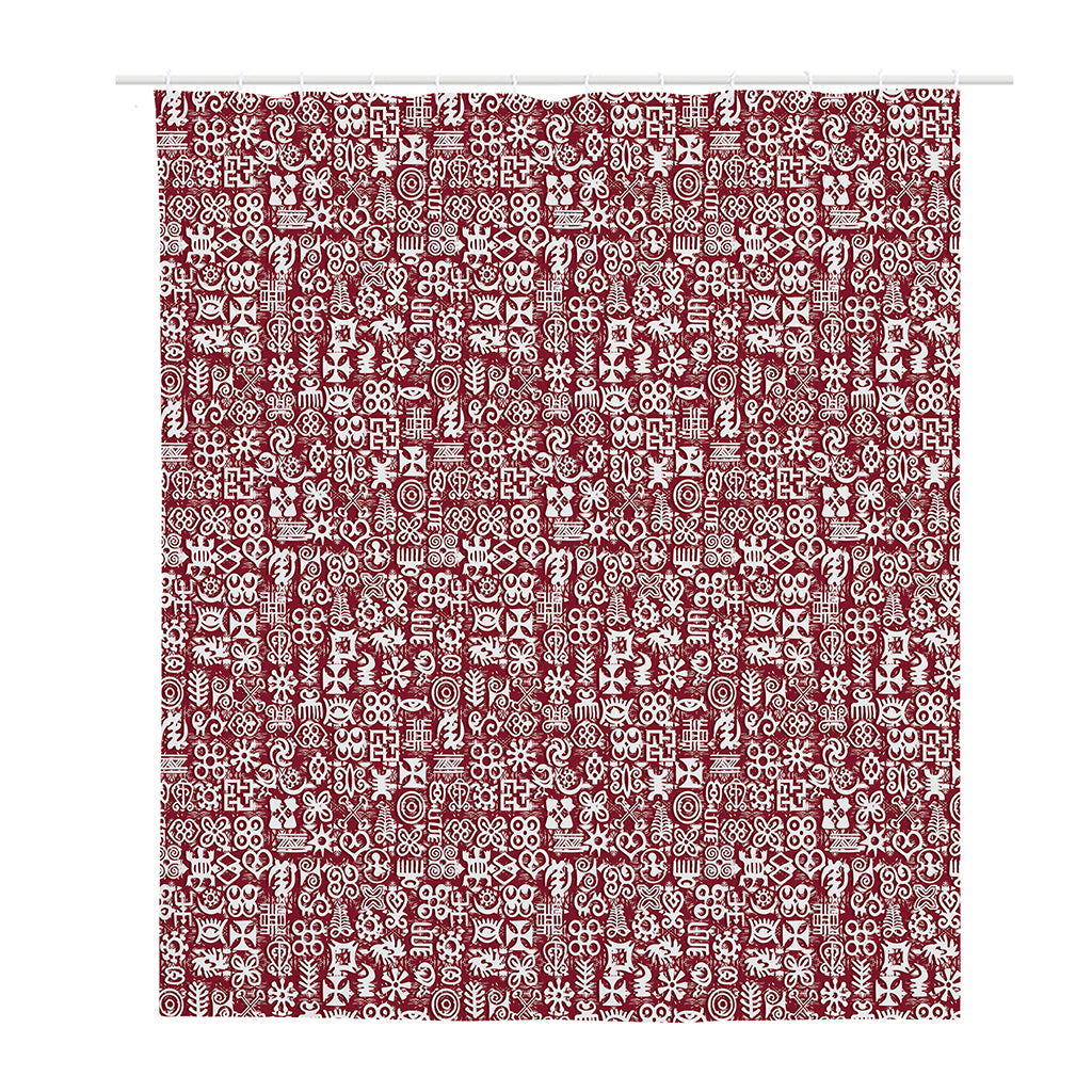 Red African Adinkra Tribe Symbols Polyester Shower Curtain
