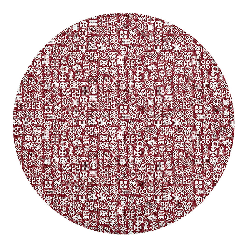 Red African Adinkra Tribe Symbols Round Blanket