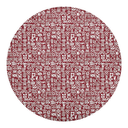 Red African Adinkra Tribe Symbols Round Blanket