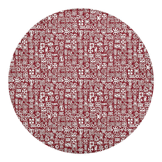 Red African Adinkra Tribe Symbols Round Blanket