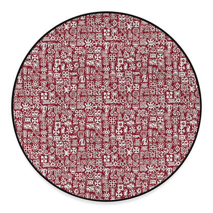 Red African Adinkra Tribe Symbols Round Floor Mat