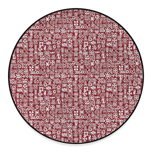 Red African Adinkra Tribe Symbols Round Floor Mat