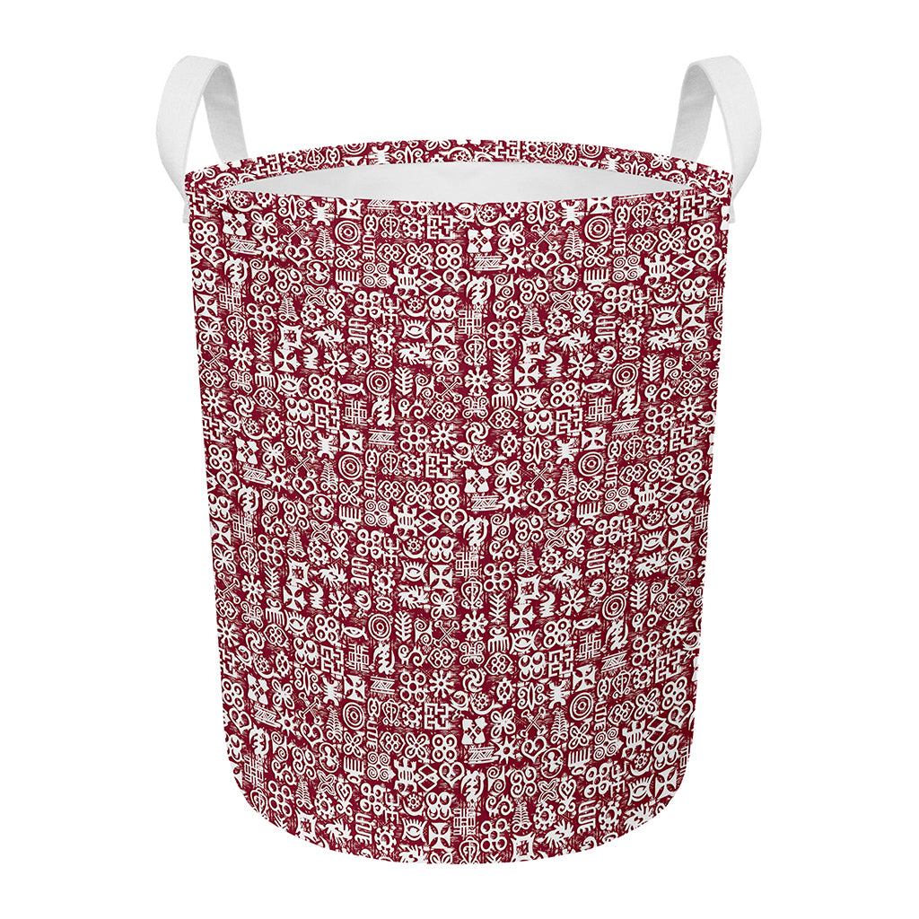 Red African Adinkra Tribe Symbols Round Laundry Basket