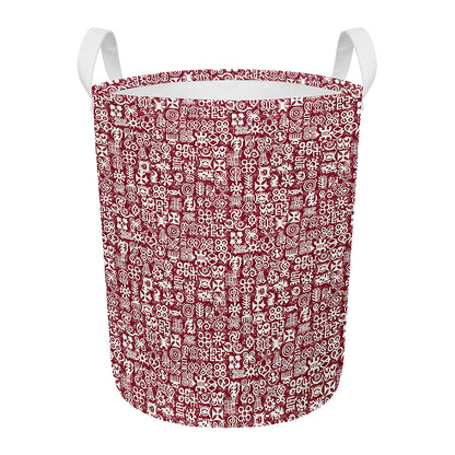 Red African Adinkra Tribe Symbols Round Laundry Basket