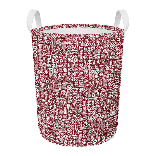 Red African Adinkra Tribe Symbols Round Laundry Basket