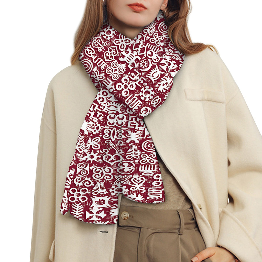 Red African Adinkra Tribe Symbols Scarf