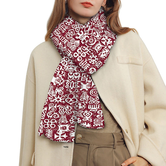 Red African Adinkra Tribe Symbols Scarf