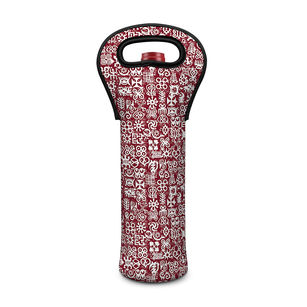 Red African Adinkra Tribe Symbols Single Neoprene Wine Tote