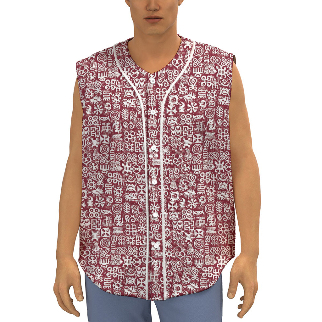 Red African Adinkra Tribe Symbols Sleeveless Baseball Jersey