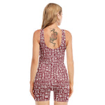 Red African Adinkra Tribe Symbols Sleeveless One Piece Swimsuit