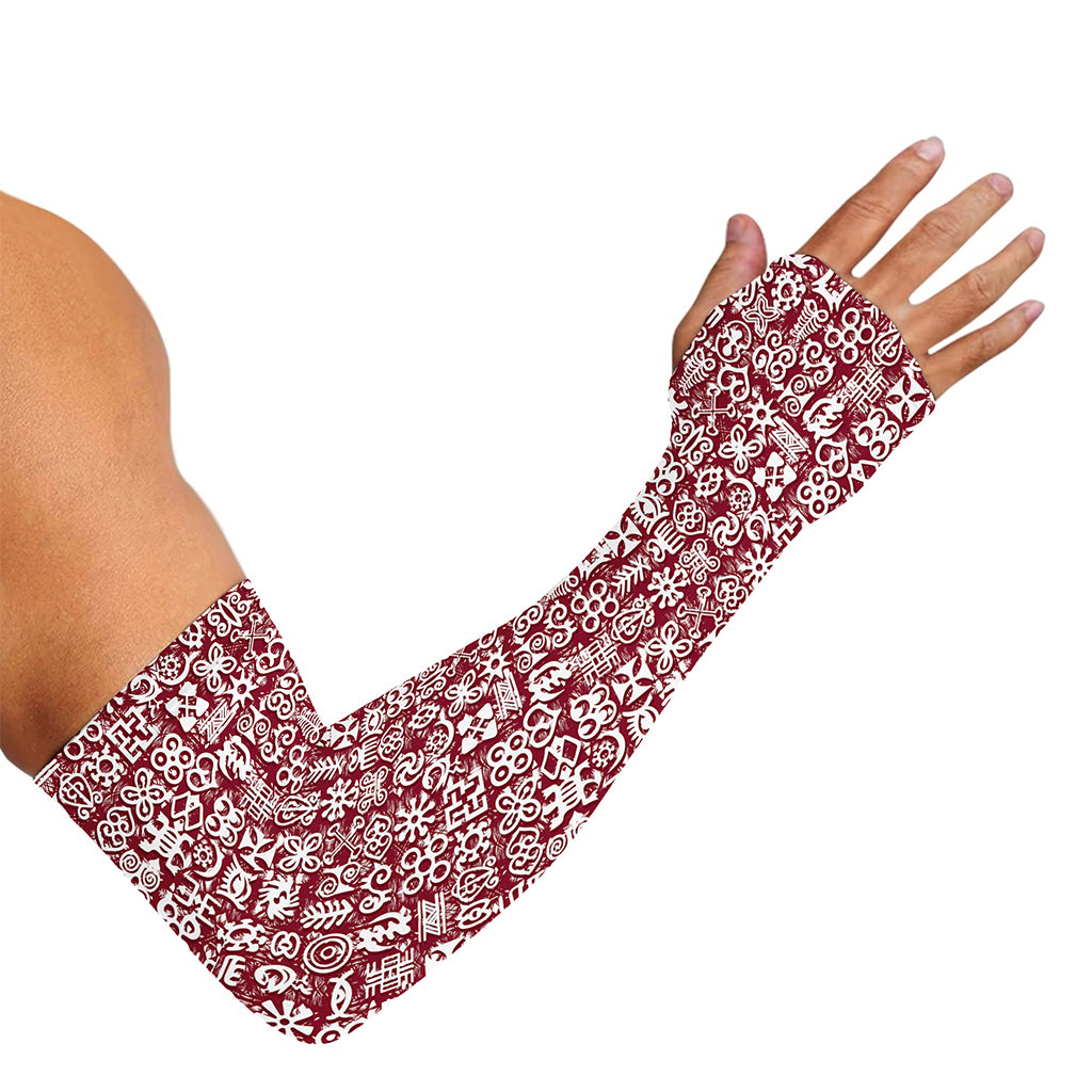Red African Adinkra Tribe Symbols Sun Protection Arm Sleeves