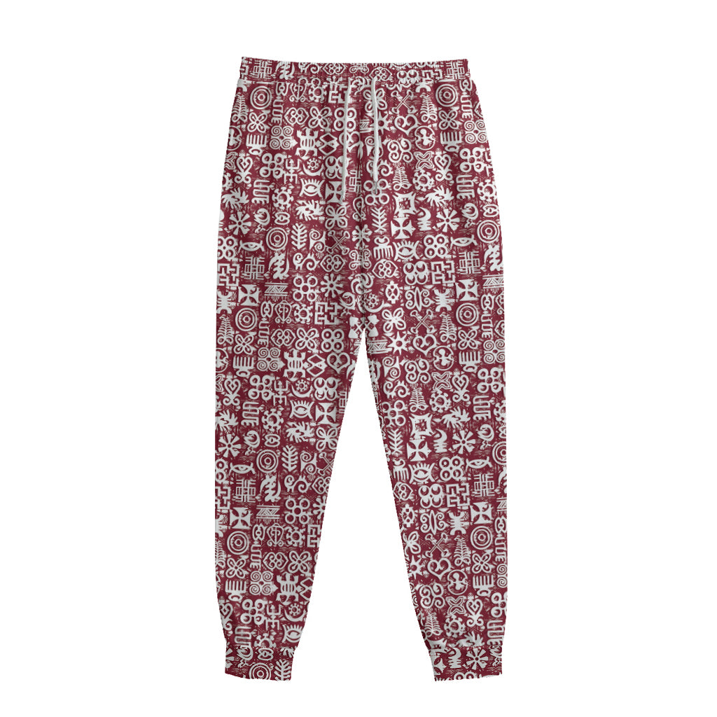 Red African Adinkra Tribe Symbols Sweatpants