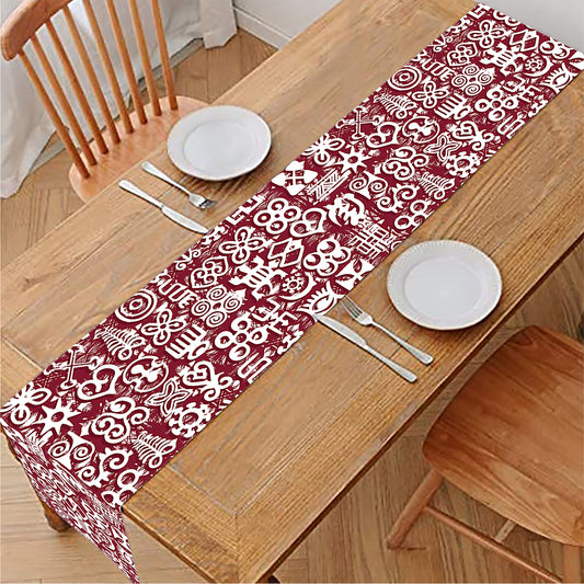 Red African Adinkra Tribe Symbols Table Runner