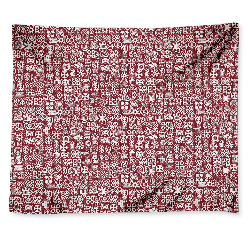 Red African Adinkra Tribe Symbols Tapestry