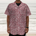Red African Adinkra Tribe Symbols Textured Short Sleeve Shirt