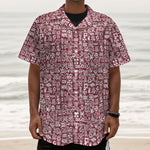 Red African Adinkra Tribe Symbols Textured Short Sleeve Shirt