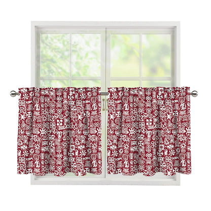 Red African Adinkra Tribe Symbols Tier Curtains