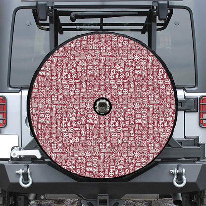 Red African Adinkra Tribe Symbols Tire Cover With Camera Hole