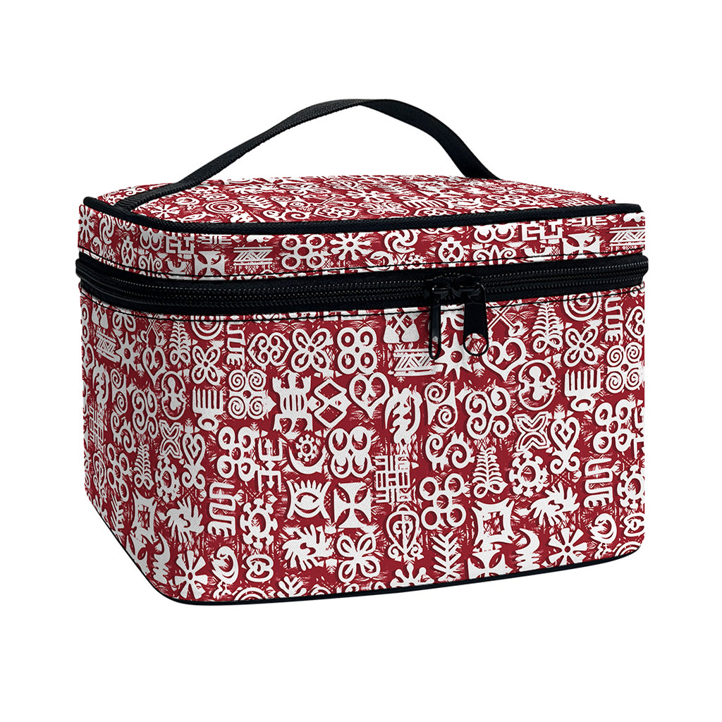 Red African Adinkra Tribe Symbols Travel Makeup Bag