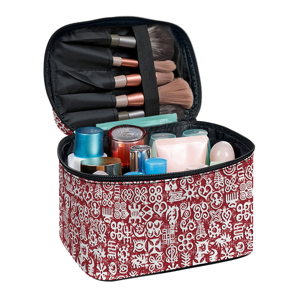 Red African Adinkra Tribe Symbols Travel Makeup Bag
