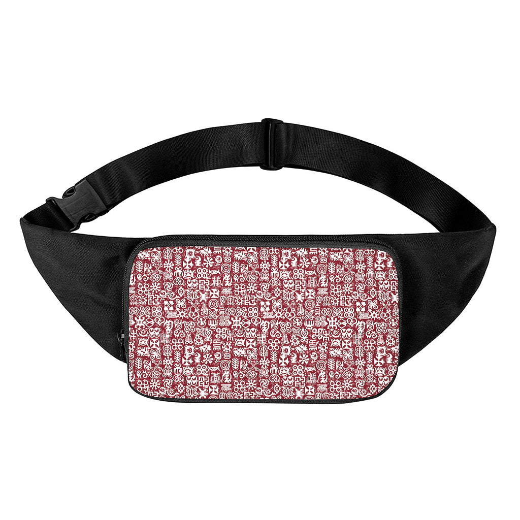 Red African Adinkra Tribe Symbols Waist Bag