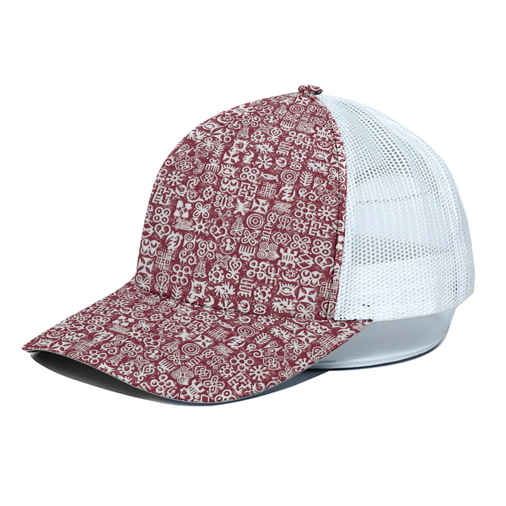 Red African Adinkra Tribe Symbols White Mesh Trucker Cap