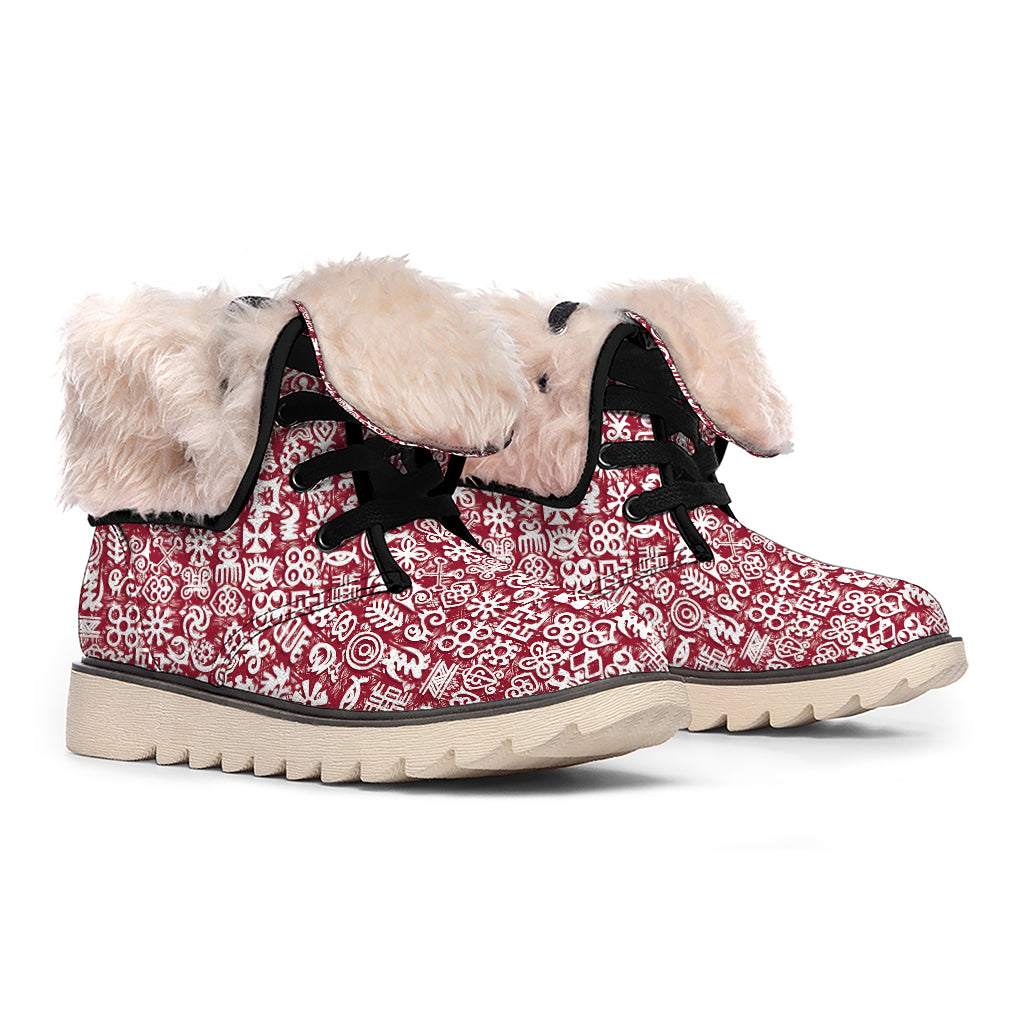 Red African Adinkra Tribe Symbols Winter Boots