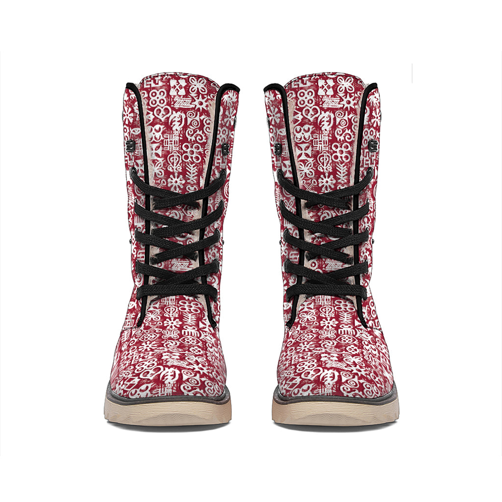 Red African Adinkra Tribe Symbols Winter Boots