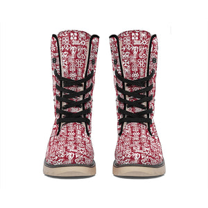 Red African Adinkra Tribe Symbols Winter Boots