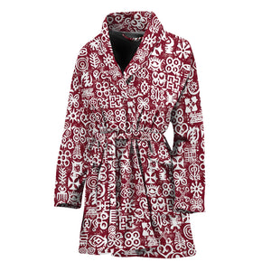 Red African Adinkra Tribe Symbols Women's Bathrobe