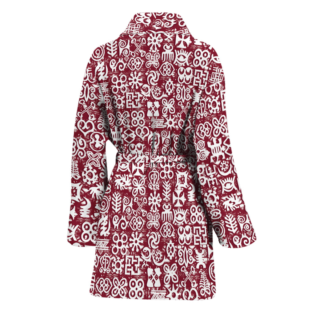 Red African Adinkra Tribe Symbols Women's Bathrobe